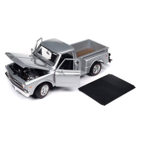 1968 Chevrolet C10 Stepside Pickup Truck Silver Metallic 1/18 Diecast Model Car by Auto World-Autoworld-ModelCars.com