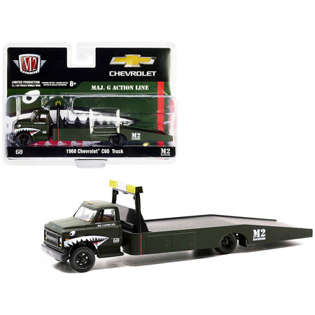 1968 Chevrolet C60 Flatbed Truck 68 Matt Dark Green with Graphics "Maj. G Action Line" Limited Edition to 21120 pieces Worldwide 1/64 Diecast Model by M2 Machines-M2-ModelCars.com