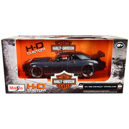 1968 Chevrolet Camaro Z/28 Dark Gray Metallic with Black and Orange Stripes "Harley Davidson" "H - D Custom" 1/24 Diecast Model Car by Maisto - Maisto - ModelCars.com