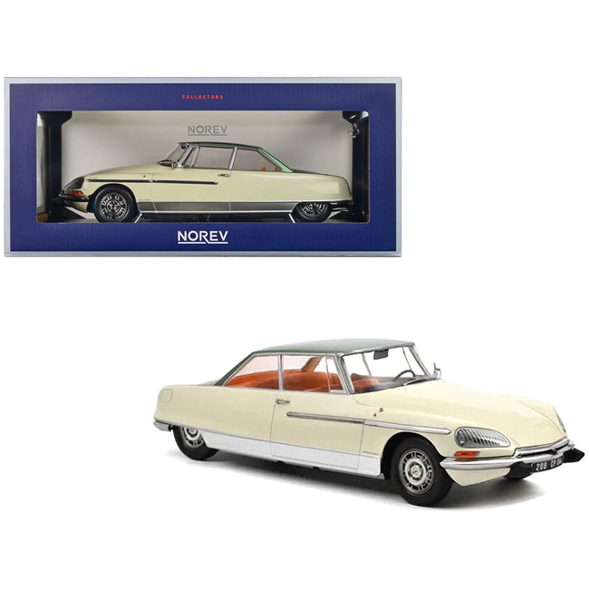 1968 Citroen DS 21 Le Leman Ivory and Green Metallic with Orange Interior 1/18 Diecast Model Car by Norev - Norev - ModelCars.com