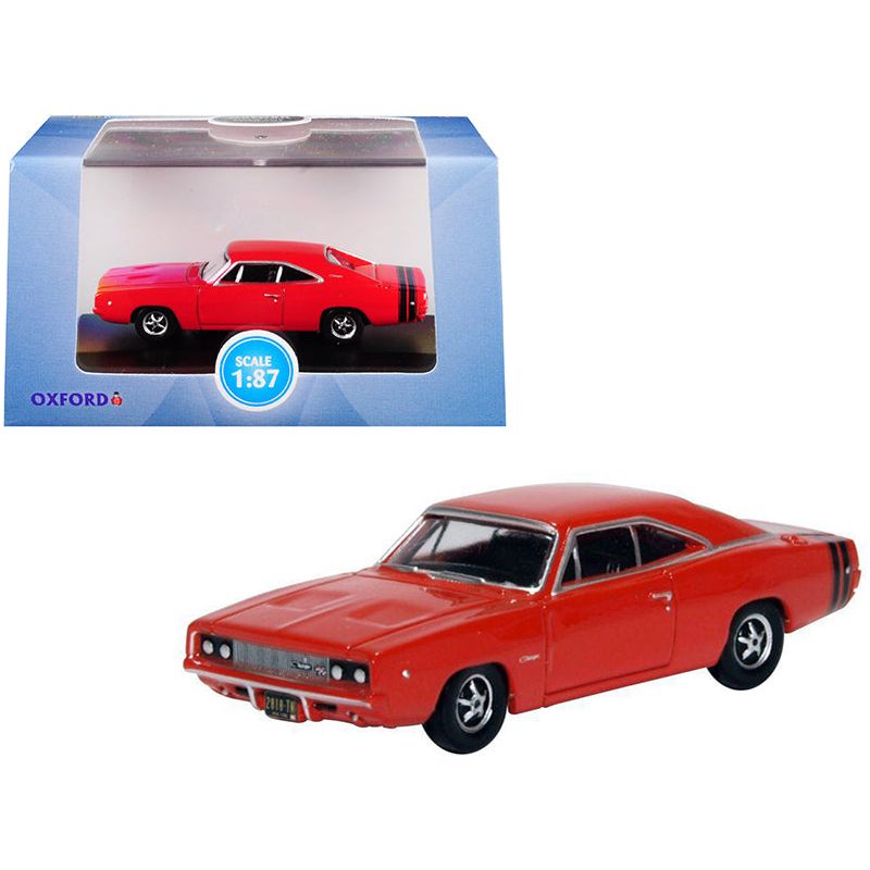 1968 Dodge Charger Bright Red with Black Stripes 1/87 (HO) Scale Diecast Model Car by Oxford Diecast - Oxford Diecast - ModelCars.com