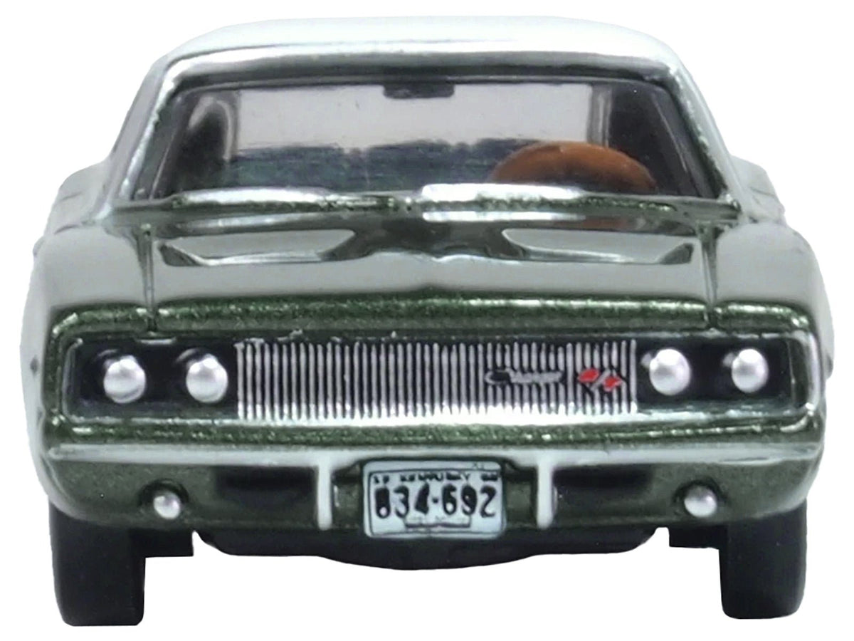 1968 Dodge Charger Racing Green Metallic with White Top and Tail Stripe 1/87 (HO) Scale Diecast Model Car by Oxford Diecast-Oxford Diecast-ModelCars.com