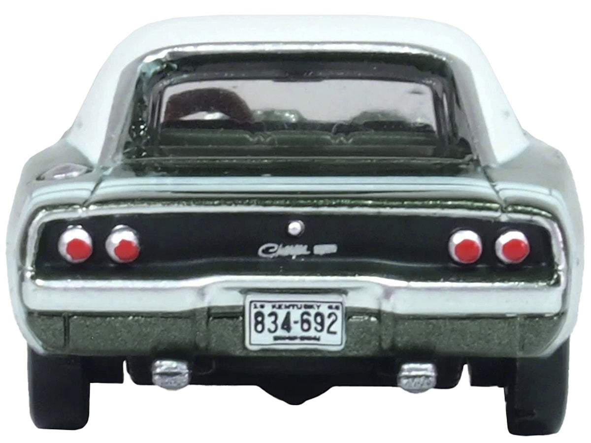 1968 Dodge Charger Racing Green Metallic with White Top and Tail Stripe 1/87 (HO) Scale Diecast Model Car by Oxford Diecast-Oxford Diecast-ModelCars.com