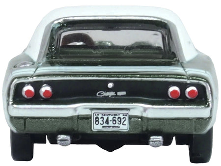 1968 Dodge Charger Racing Green Metallic with White Top and Tail Stripe 1/87 (HO) Scale Diecast Model Car by Oxford Diecast-Oxford Diecast-ModelCars.com