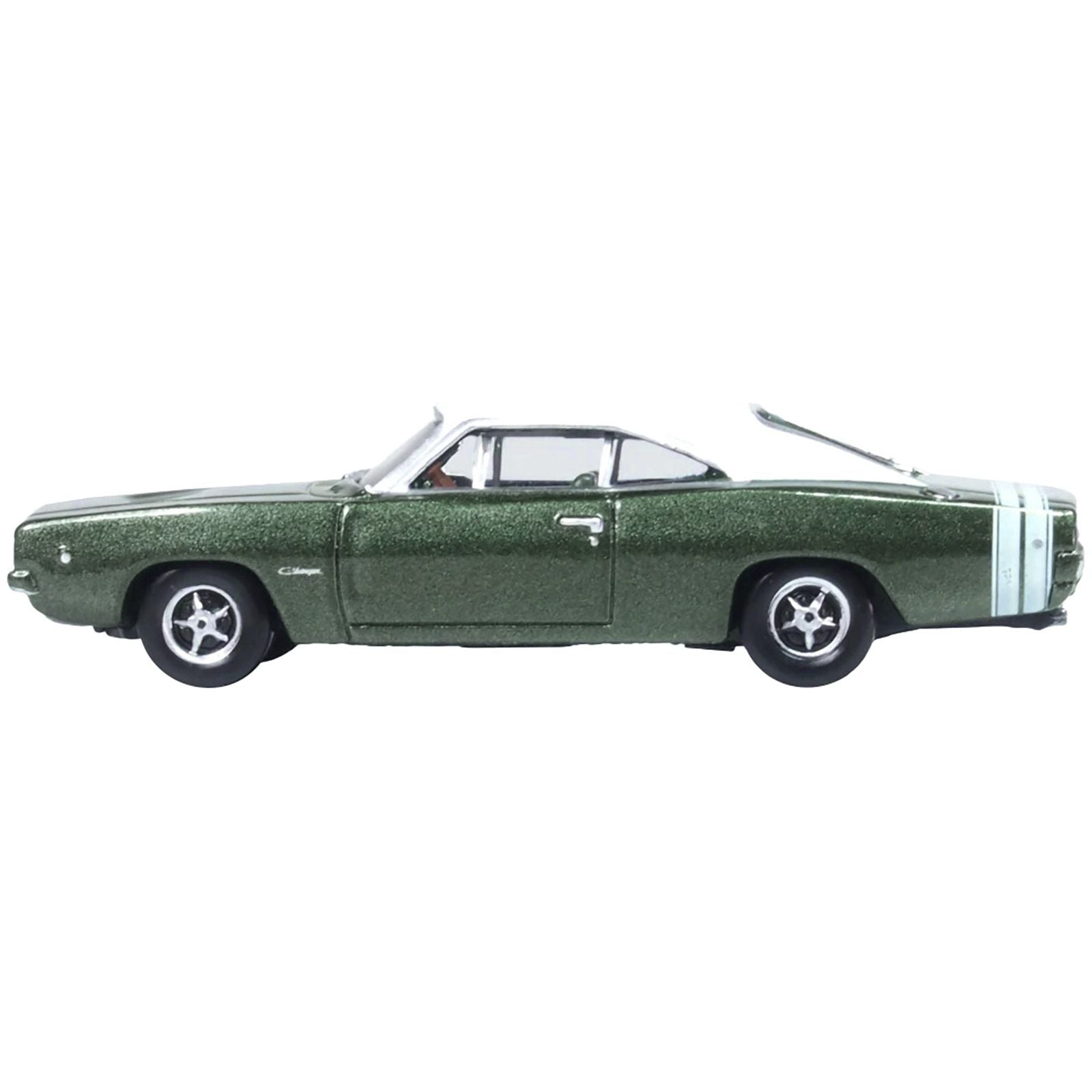 1968 Dodge Charger Racing Green Metallic with White Top and Tail Stripe 1/87 (HO) Scale Diecast Model Car by Oxford Diecast - Oxford Diecast - ModelCars.com