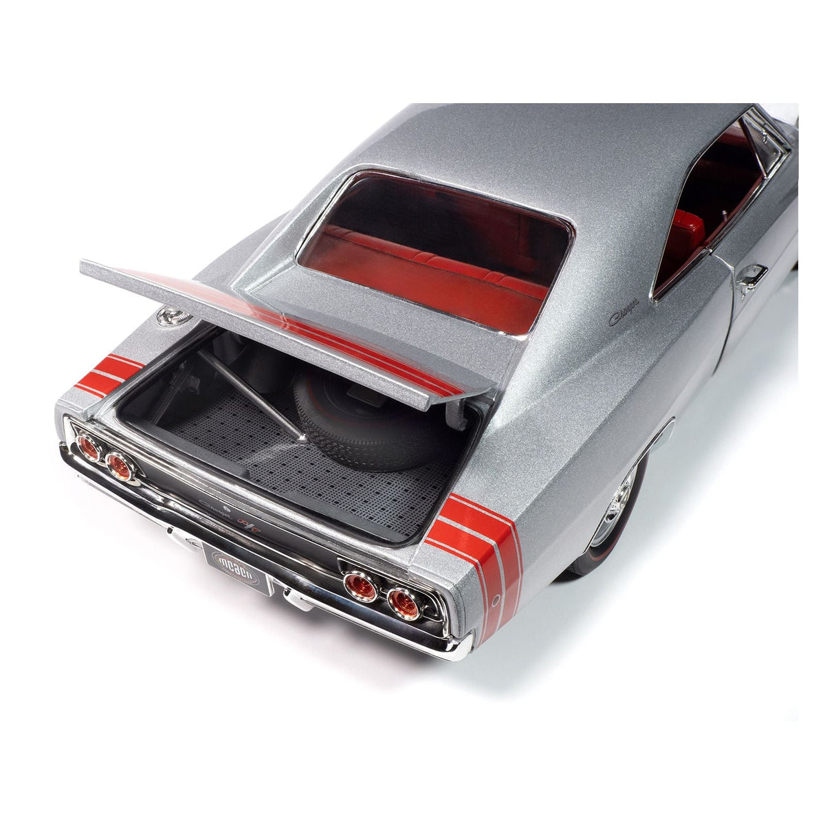 1968 Dodge Charger R/T "Muscle Car & Corvette Nationals" (MCACN) Silver Metallic with Red Interior "American Muscle" Series 1/18 Diecast Model Car by Auto World-Autoworld-ModelCars.com