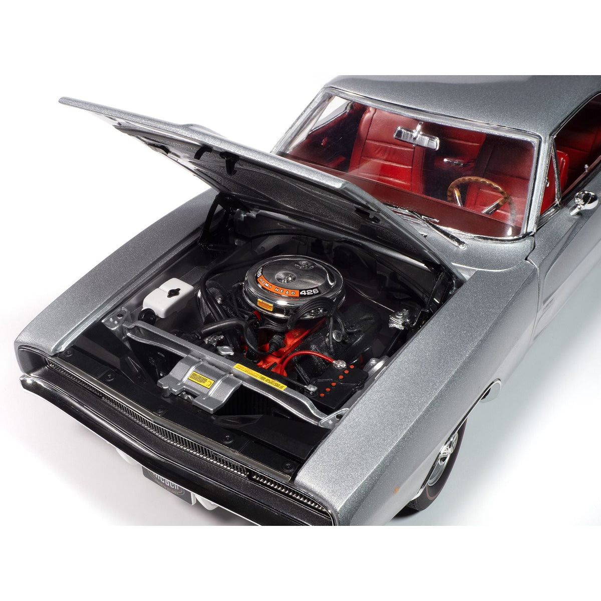 1968 Dodge Charger R/T "Muscle Car & Corvette Nationals" (MCACN) Silver Metallic with Red Interior "American Muscle" Series 1/18 Diecast Model Car by Auto World-Autoworld-ModelCars.com