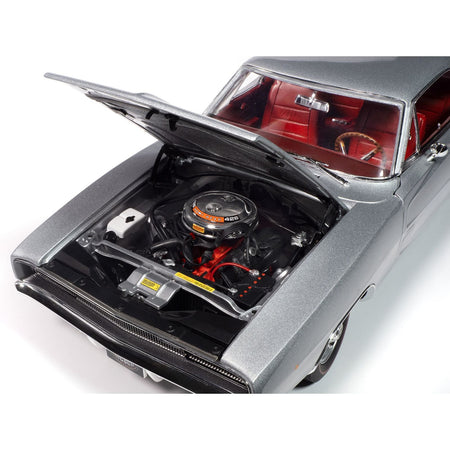 1968 Dodge Charger R/T "Muscle Car & Corvette Nationals" (MCACN) Silver Metallic with Red Interior "American Muscle" Series 1/18 Diecast Model Car by Auto World-Autoworld-ModelCars.com