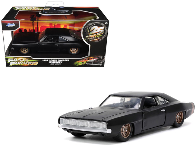 1968 Dodge Charger Widebody Matt Black with Bronze Tail Stripe "F9" (2021) Movie "25 Years of Fast & Furious" Series 1/32 Diecast Model Car by Jada-Jada-ModelCars.com