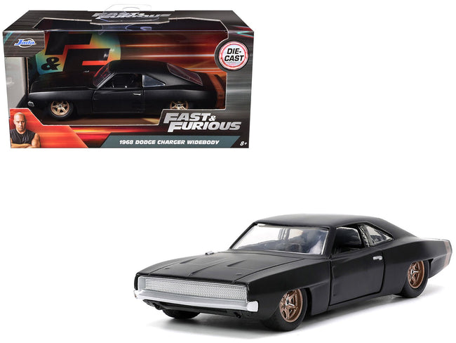 1968 Dodge Charger Widebody Matt Black with Bronze Tail Stripe "F9" (2021) Movie "Fast & Furious" Series 1/32 Diecast Model Car by Jada-Jada-ModelCars.com