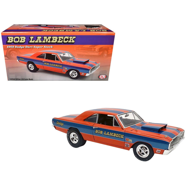 1968 Dodge Dart Super Stock "Bob Lambeck" Blue and Orange Limited Edition to 400 pieces Worldwide 1/18 Diecast Model Car by ACME-Acme-ModelCars.com