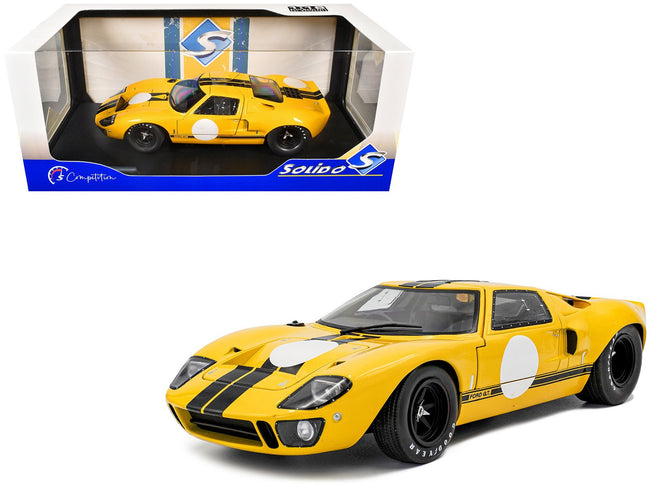 1968 Ford GT40 MK1 Yellow with Black Stripes "Competition" Series 1/18 Diecast Model Car by Solido-Solido-ModelCars.com