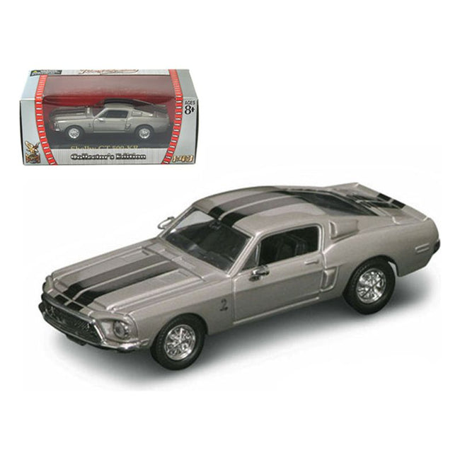1968 Ford Mustang Shelby GT500 KR Silver with Black Stripes 1/43 Diecast Model Car by Road Signature - Road Signature - ModelCars.com