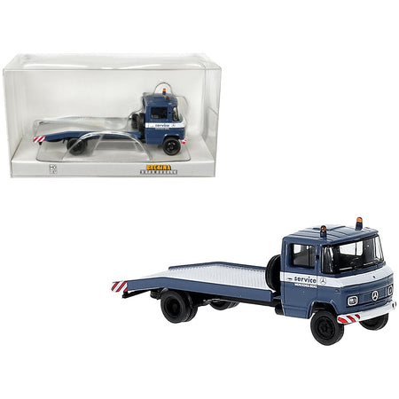 1968 Mercedes-Benz L 608 D Flatbed Truck Blue with White Stripes "Mercedes-Benz Service" 1/87 (HO) Scale Model Car by Brekina-Brekina-ModelCars.com
