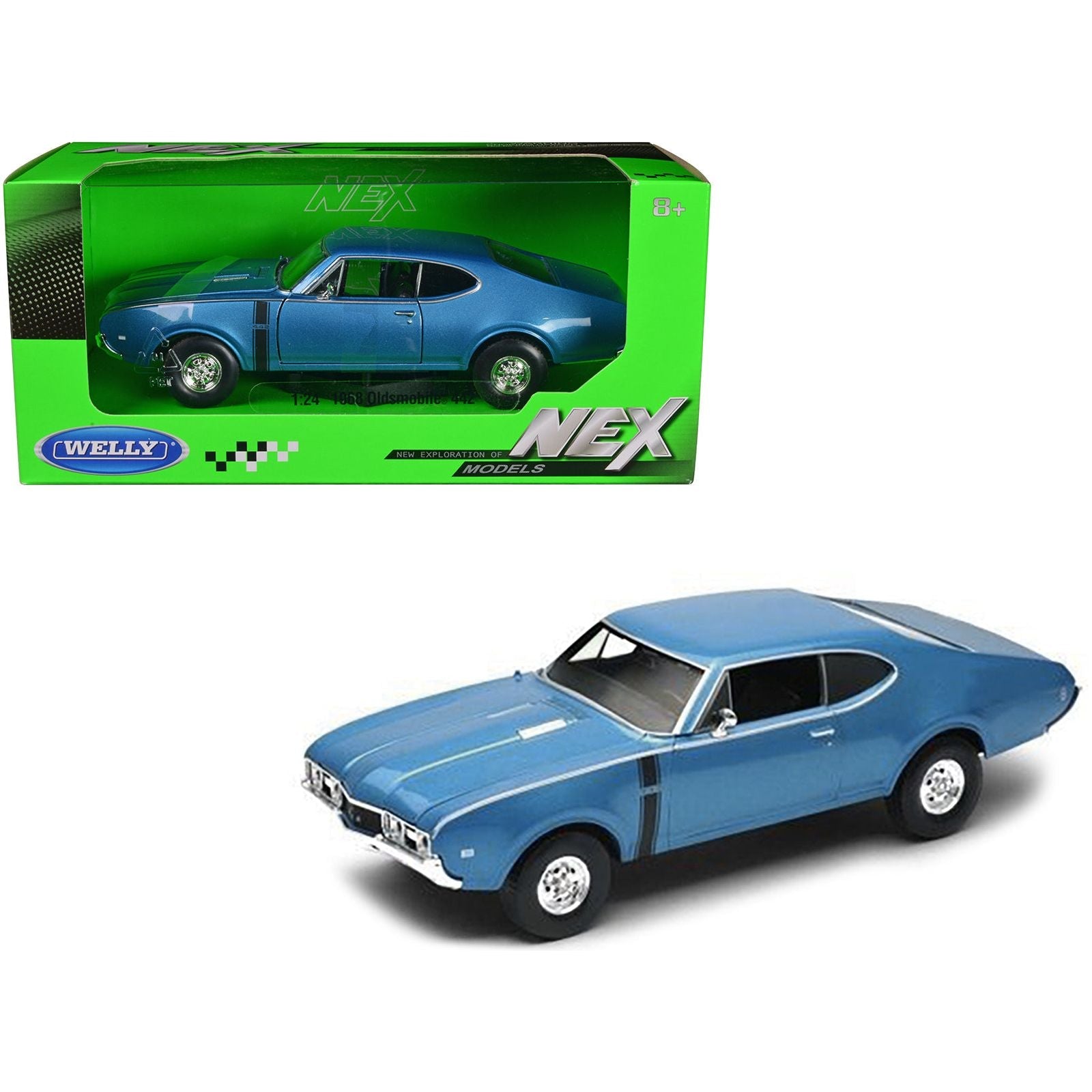 1968 Oldsmobile 442 Blue Metallic 1/24 Diecast Model Car by Welly - Welly - ModelCars.com