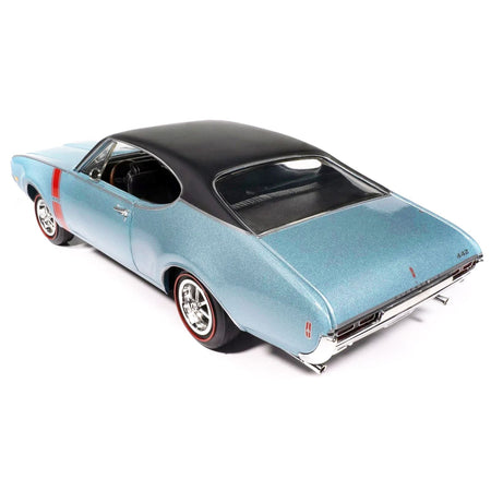 1968 Oldsmobile 442 W30 Holiday Coupe Teal Frost Metallic with Red Stripes and Black Vinyl Top "Hemmings Motor News July 2023 Cover Car" "American Muscle" Series 1/18 Diecast Model Car by Auto World-Autoworld-ModelCars.com