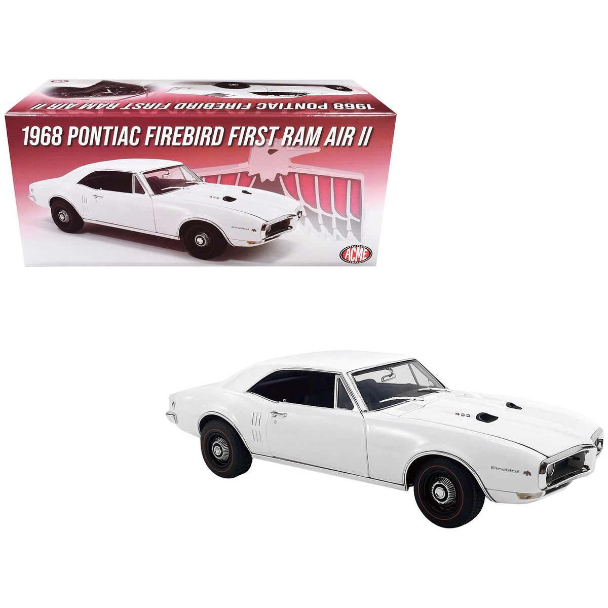 1968 Pontiac Firebird "First Ram Air II" White Limited Edition to 400 pieces Worldwide 1/18 Diecast Model Car by ACME-Acme-ModelCars.com