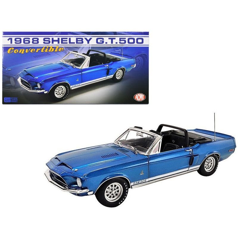 1968 Shelby GT500 Convertible Acapulco Blue Metallic with White Stripes Limited Edition to 1842 pieces Worldwide 1/18 Diecast Model Car by ACME - Acme - ModelCars.com