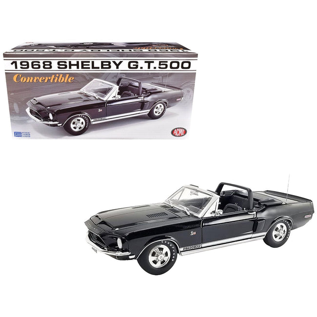 1968 Shelby GT500 KR Convertible Black with White Stripes Limited Edition to 480 pieces Worldwide 1/18 Diecast Model Car by ACME-Acme-ModelCars.com