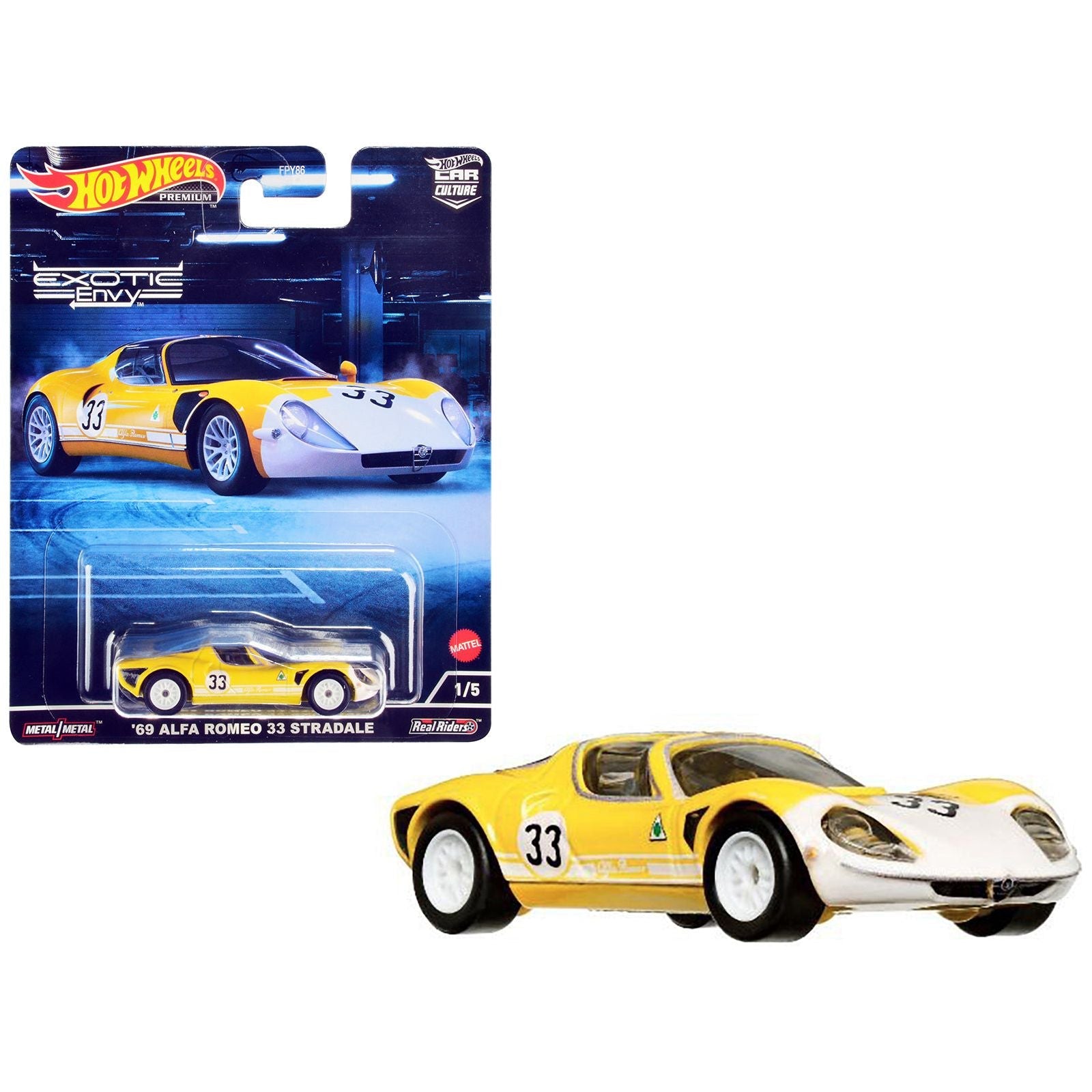 1969 Alfa Romeo 33 Stradale 33 Yellow and White "Exotic Envy" Series Diecast Model Car by Hot Wheels - Hotwheels - ModelCars.com