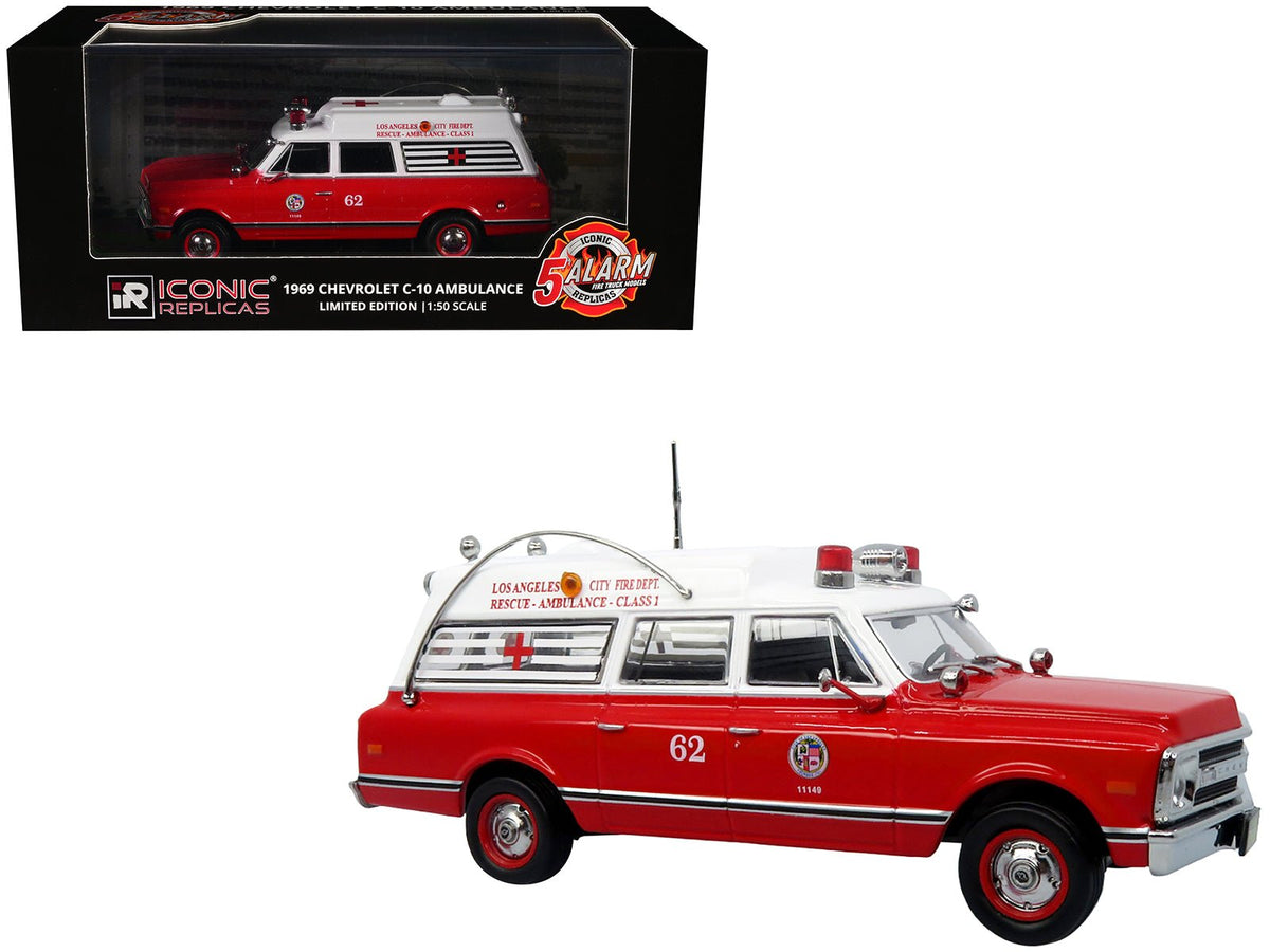 1969 Chevrolet C-10 Ambulance "Los Angeles City Fire Department" Red and White "5 Alarm" Series Limited Edition 1/50 Diecast Model by Iconic Replicas-Iconic Replicas-ModelCars.com