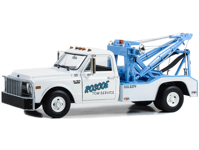 1969 Chevrolet C-30 Dually Wrecker Tow Truck "Roscoe Tow Service" White "Starsky and Hutch" (1975-1979) TV Series 1/18 Diecast Model Car by Greenlight-Greenlight-ModelCars.com