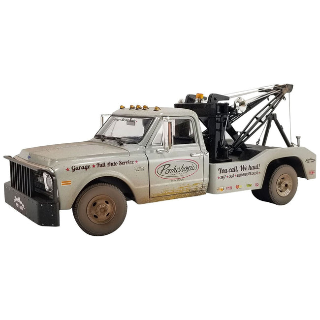 1969 Chevrolet C - 30 Wrecker Tow Truck "Porkchop's Chop Shop" Silver Metallic (Weathered) 1/18 Diecast Model Car by Greenlight for ACME - Greenlight - ModelCars.com