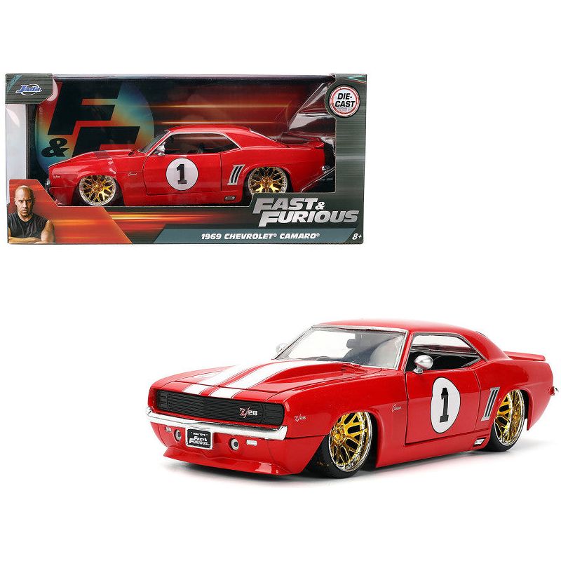 1969 Chevrolet Camaro #1 Red with White Stripes "Fast & Furious" Series 1/24 Diecast Model Car by Jada-Jada-ModelCars.com