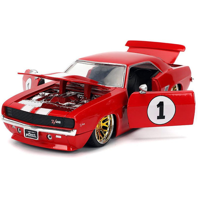 1969 Chevrolet Camaro #1 Red with White Stripes "Fast & Furious" Series 1/24 Diecast Model Car by Jada-Jada-ModelCars.com