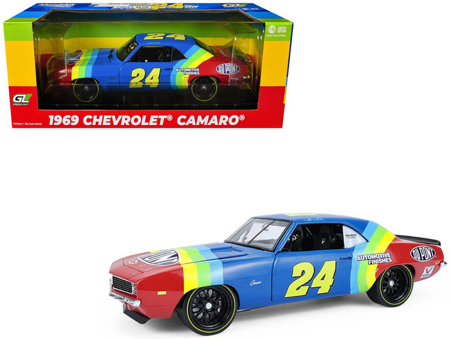 1969 Chevrolet Camaro #24 Jeff Gordon "Hendrick Motorsports First Win Tribute" Blue and Red with Rainbow Stripes 1/18 Diecast Model Car by Highway 61-Highway 61-ModelCars.com
