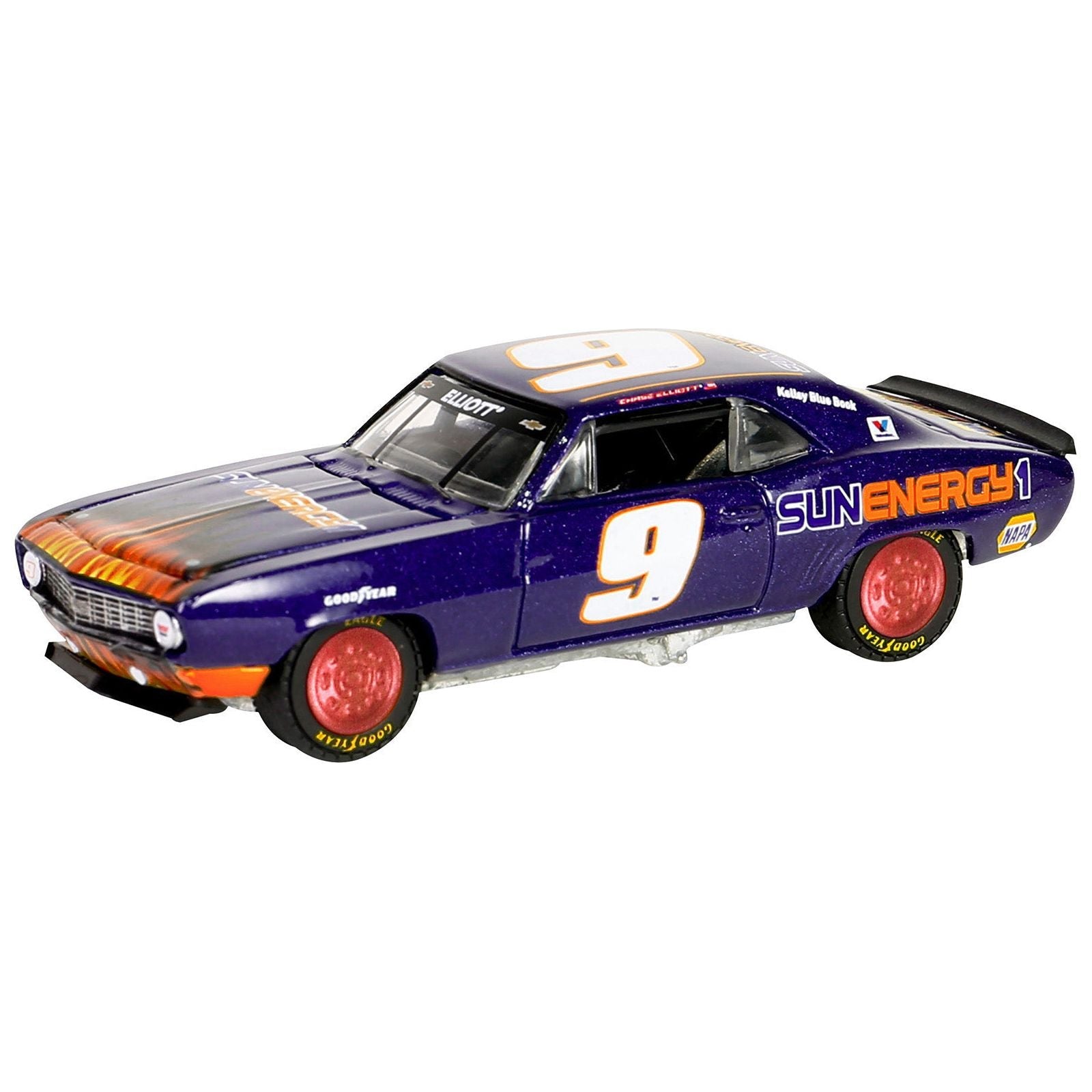 1969 Chevrolet Camaro 9 "Chase Elliott - Hendrick Motorsports First Win Tribute" Purple Metallic with Flames "Hobby Exclusive" Series 1/64 Diecast Model Car by Greenlight - Greenlight - ModelCars.com