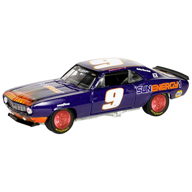1969 Chevrolet Camaro 9 "Chase Elliott - Hendrick Motorsports First Win Tribute" Purple Metallic with Flames "Hobby Exclusive" Series 1/64 Diecast Model Car by Greenlight - Greenlight - ModelCars.com