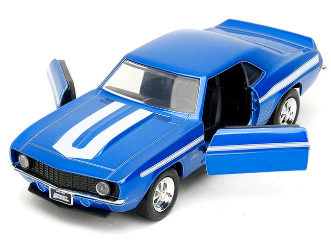 1969 Chevrolet Camaro Blue Metallic with White Stripes "2 Fast 2 Furious" (2003) Movie "Fast & Furious" Series 1/32 Diecast Model Car by Jada-Jada-ModelCars.com