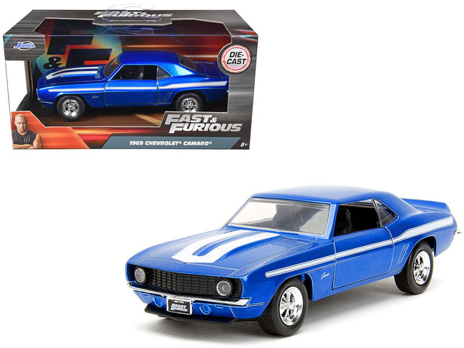1969 Chevrolet Camaro Blue Metallic with White Stripes "2 Fast 2 Furious" (2003) Movie "Fast & Furious" Series 1/32 Diecast Model Car by Jada-Jada-ModelCars.com