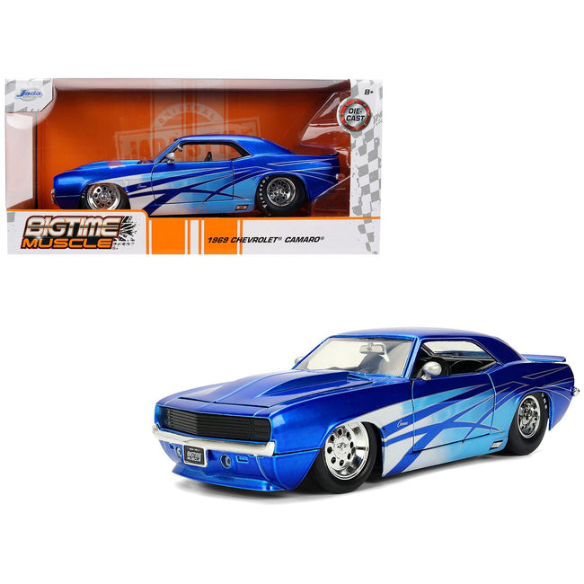 1969 Chevrolet Camaro Candy Blue with Graphics "Bigtime Muscle" Series 1/24 Diecast Model Car by Jada-Jada-ModelCars.com