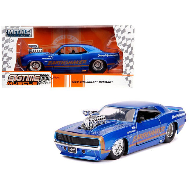1969 Chevrolet Camaro "Earthshaker" Candy Blue with Gold Stripe "Bigtime Muscle" 1/24 Diecast Model Car by Jada-Jada-ModelCars.com
