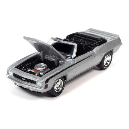 1969 Chevrolet Camaro RS/SS Convertible Cortez Silver Metallic with Black Stripes Limited Edition to 2572 pieces Worldwide "OK Used Cars" 2023 Series 1/64 Diecast Model Car by Johnny Lightning-Johnny Lightning-ModelCars.com