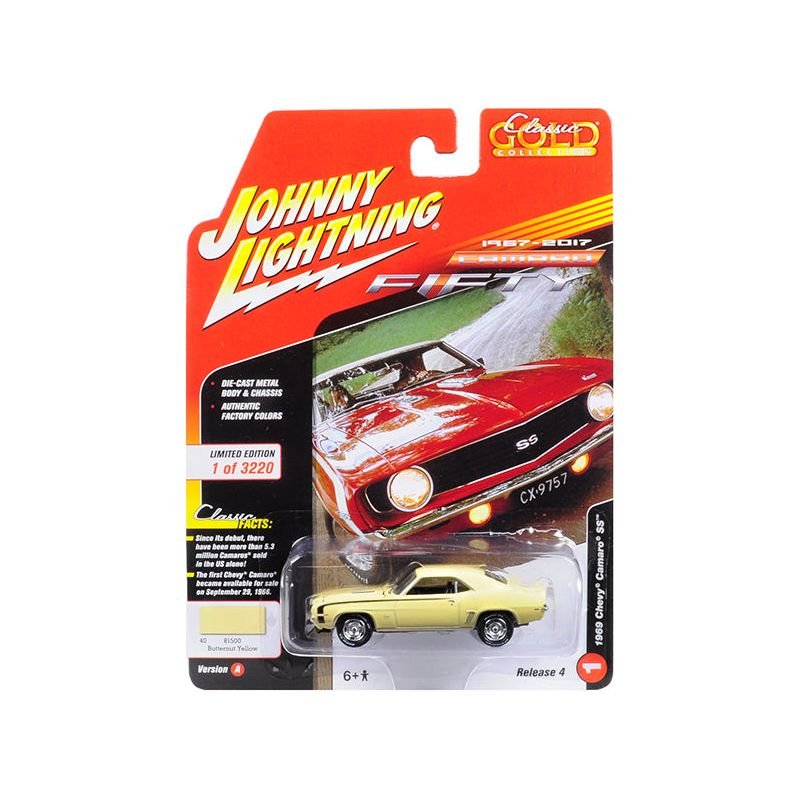 1969 Chevrolet Camaro SS Butternut Yellow 50th Anniversary Limited Edition to 3220pc Worldwide "Muscle Cars USA" 1/64 Diecast Model Car by Johnny Lightning - Johnny Lightning - ModelCars.com