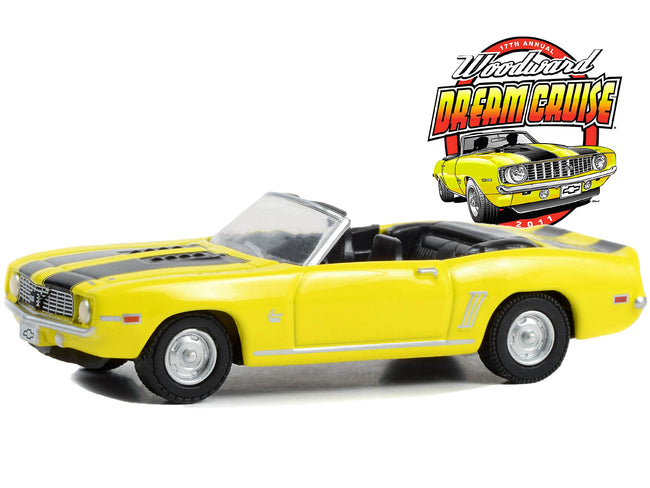 1969 Chevrolet Camaro SS Convertible Yellow with Black Stripes "17th Annual Woodward Dream Cruise Featured Heritage Vehicle" (2011) "Woodward Dream Cruise" Series 1 1/64 Diecast Model Car by Greenlight-Greenlight-ModelCars.com