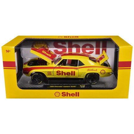 1969 Chevrolet Camaro SS/RS "Shell Oil" Yellow with Red Stripes Limited Edition to 6550 pieces Worldwide 1/24 Diecast Model Car by M2 Machines - M2 - ModelCars.com