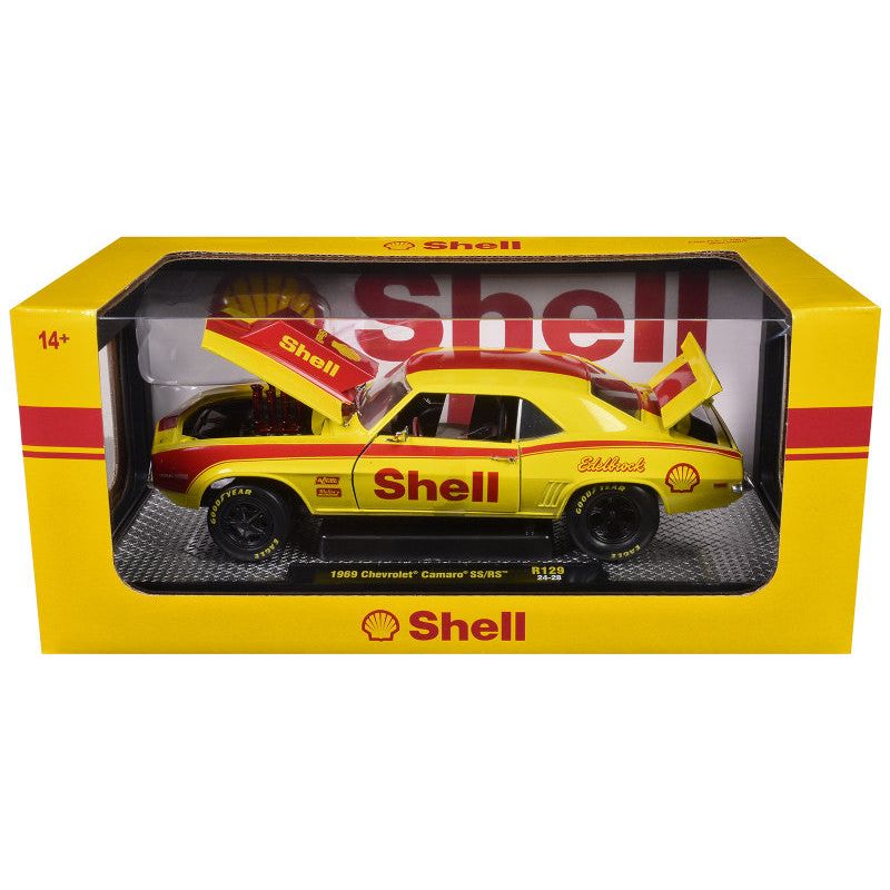 1969 Chevrolet Camaro SS/RS "Shell Oil" Yellow with Red Stripes Limited Edition to 6550 pieces Worldwide 1/24 Diecast Model Car by M2 Machines - M2 - ModelCars.com