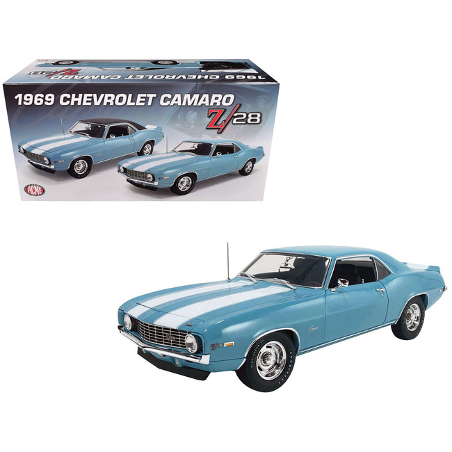 1969 Chevrolet Camaro Z/28 Carolina Blue with White Stripes Limited Edition to 420 pieces Worldwide 1/18 Diecast Model Car by ACME-Acme-ModelCars.com