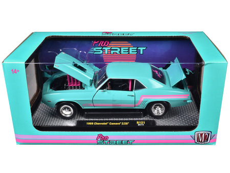 1969 Chevrolet Camaro Z/28 Light Blue with Pink Stripes "Pro Street" Limited Edition to 6250 pieces Worldwide 1/24 Diecast Model Car by M2 Machines-M2-ModelCars.com