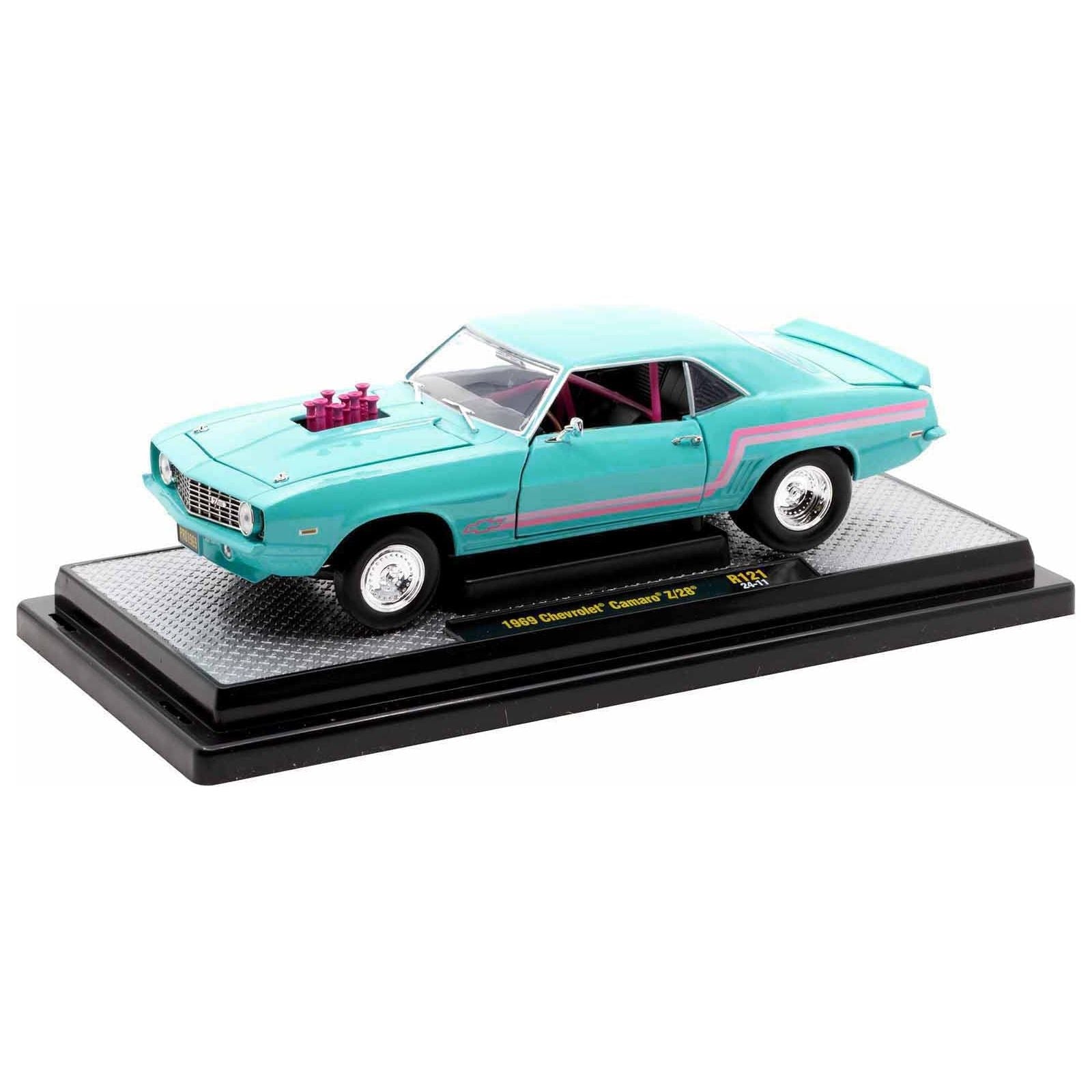 1969 Chevrolet Camaro Z/28 Light Blue with Pink Stripes "Pro Street" Limited Edition to 6250 pieces Worldwide 1/24 Diecast Model Car by M2 Machines - M2 - ModelCars.com