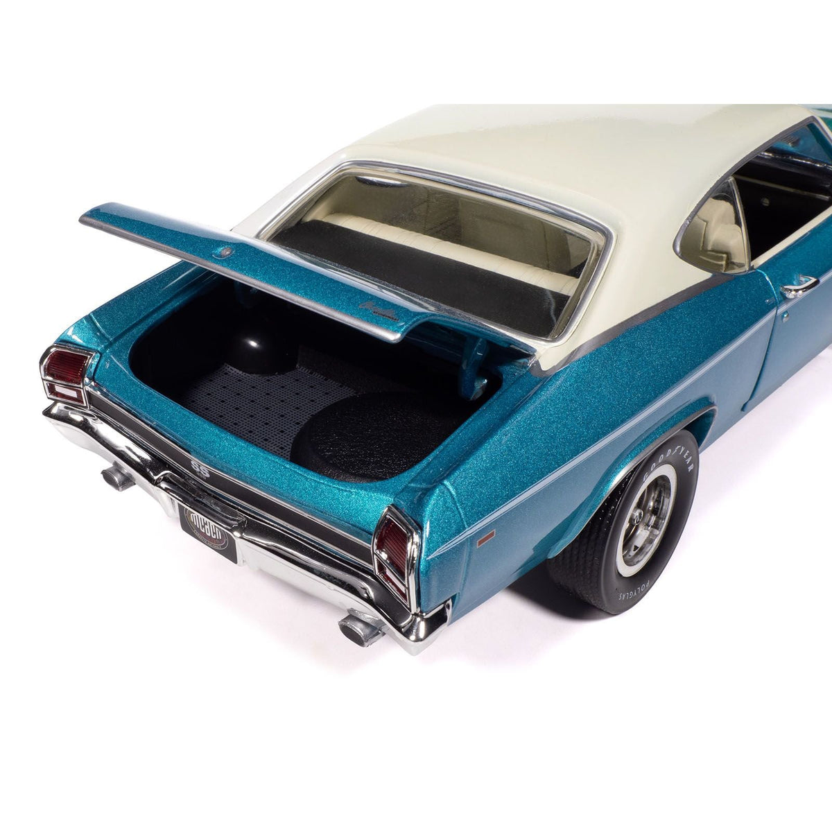 1969 Chevrolet Chevelle SS 396 Azure Turquoise Metallic with White Stripes White Vinyl Top and Interior "Muscle Car & Corvette Nationals" (MCACN) "American Muscle" Series 1/18 Diecast Model Car by Auto World-Autoworld-ModelCars.com