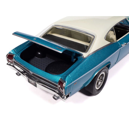 1969 Chevrolet Chevelle SS 396 Azure Turquoise Metallic with White Stripes White Vinyl Top and Interior "Muscle Car & Corvette Nationals" (MCACN) "American Muscle" Series 1/18 Diecast Model Car by Auto World-Autoworld-ModelCars.com