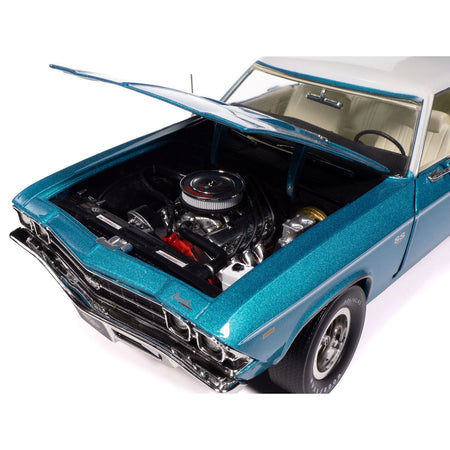 1969 Chevrolet Chevelle SS 396 Azure Turquoise Metallic with White Stripes White Vinyl Top and Interior "Muscle Car & Corvette Nationals" (MCACN) "American Muscle" Series 1/18 Diecast Model Car by Auto World-Autoworld-ModelCars.com