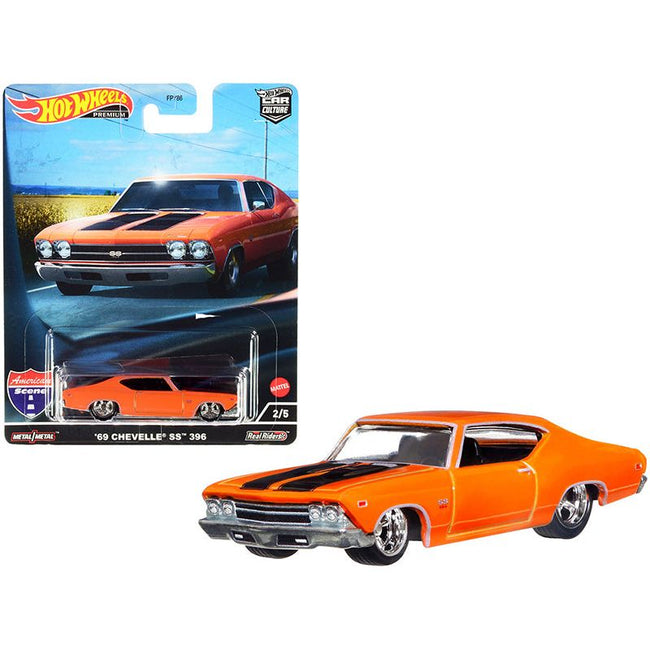 1969 Chevrolet Chevelle SS 396 Orange with Black Stripes "American Scene" "Car Culture" Series Diecast Model Car by Hot Wheels-Hotwheels-ModelCars.com