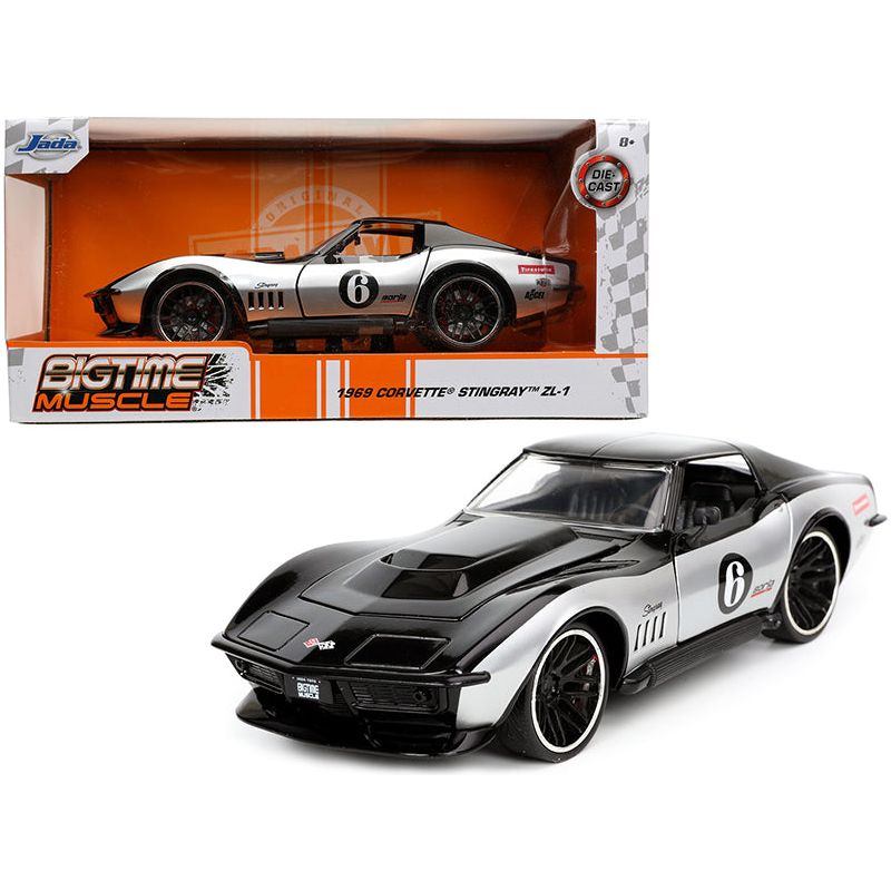 1969 Chevrolet Corvette Stingray ZL-1 6 Black and Silver "Bigtime Muscle" Series 1/24 Diecast Model Car by Jada-Jada-ModelCars.com