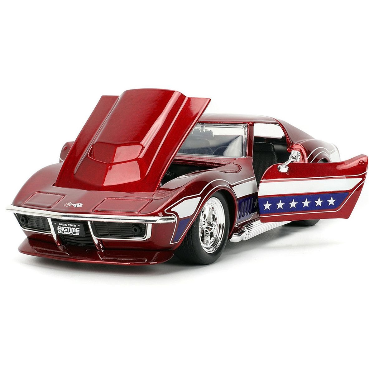 1969 Chevrolet Corvette Stingray ZL1 Red Metallic with Stars and Stripes Graphics "Bigtime Muscle" Series 1/24 Diecast Model Car by Jada-Jada-ModelCars.com